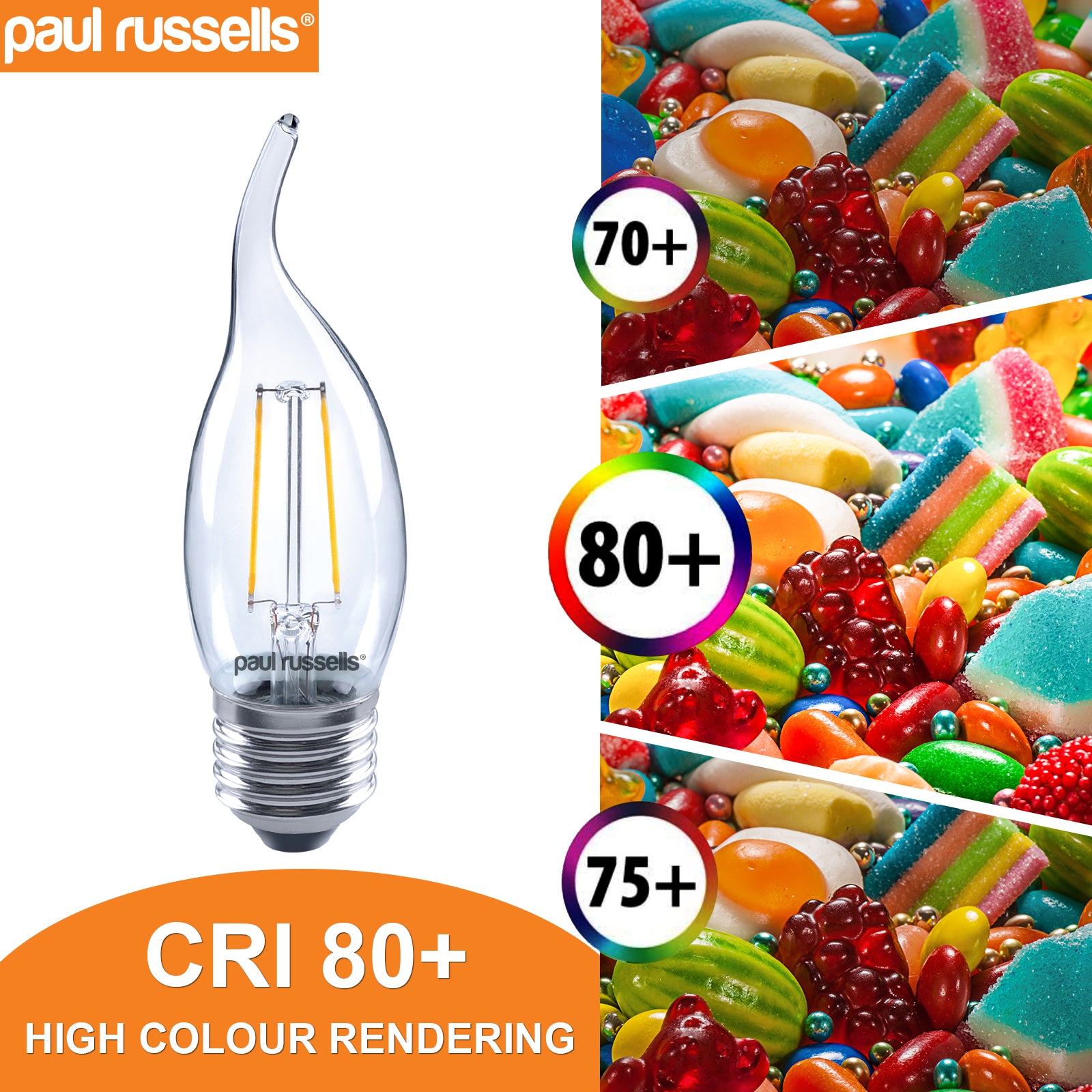 LED Filament Bent Tip Candle 2.5W=25W Warm White ES E27 Edison Screw Bulb