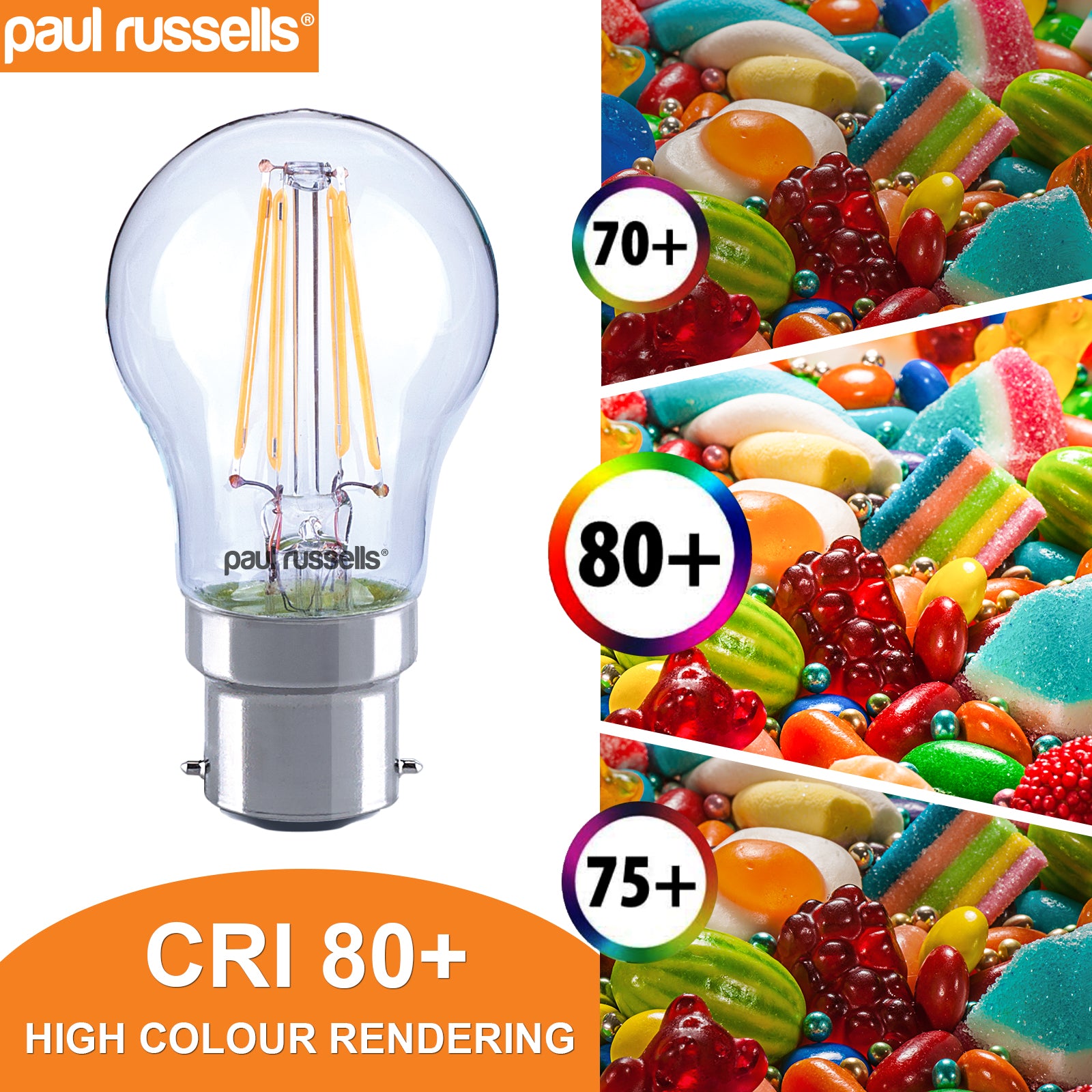 LED Filament Golf Ball 4W=35W Extra Warm White Amber 2200K BC B22 Bayonet Cap Bulbs