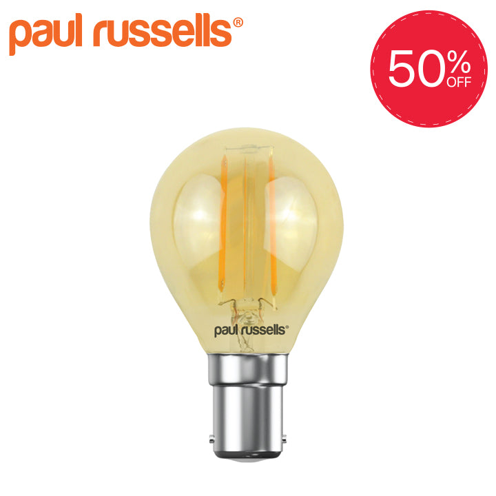 LED Filament Golf Ball 2W=25W Extra Warm White Amber 2200K SBC B15 Small Bayonet Cap [10 Bulbs]