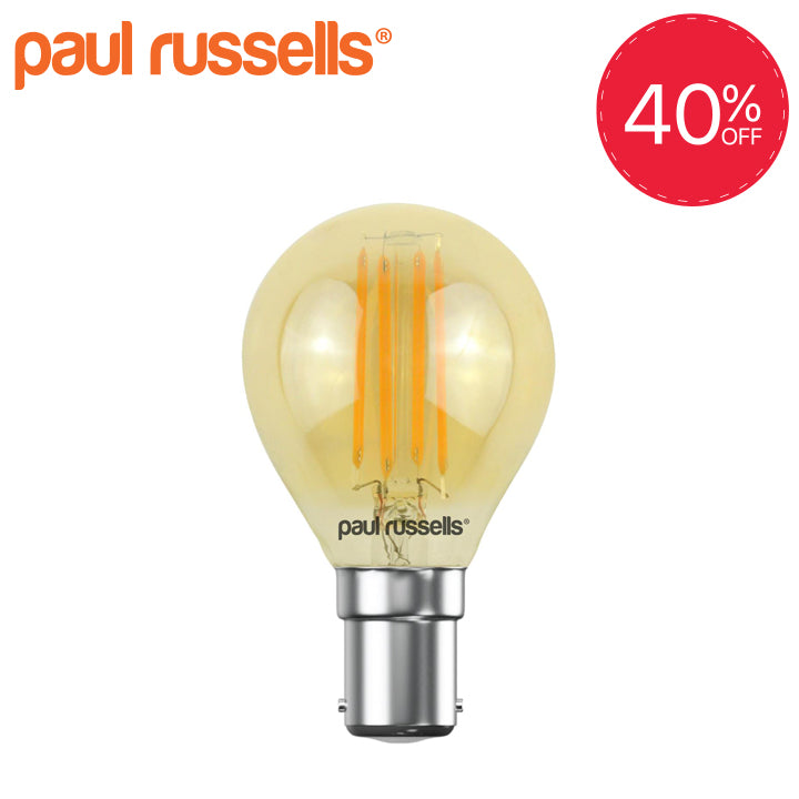 LED Filament Golf Ball 4W=40W Extra Warm White Amber 2200K SBC B15 Small Bayonet Cap Bulbs