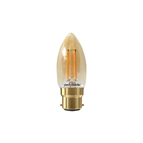 LED Filament Candle 2.5W=20W Extra Warm White Amber 2200K BC B22 Bayonet Cap Bulbs