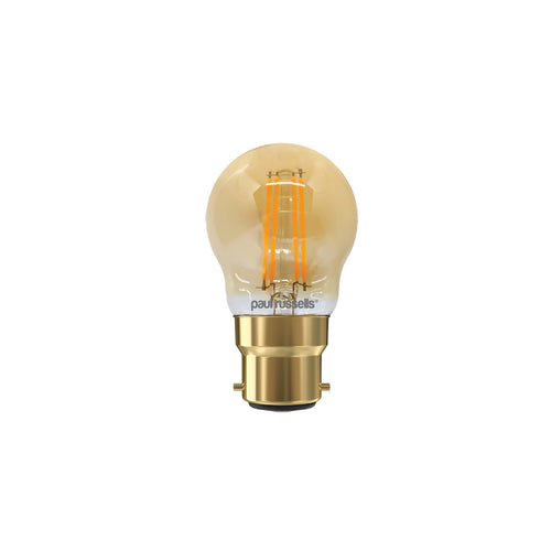 LED Filament Golf Ball 4.5W=35W Extra Warm White Amber 2200K BC B22 Bayonet Cap Bulbs