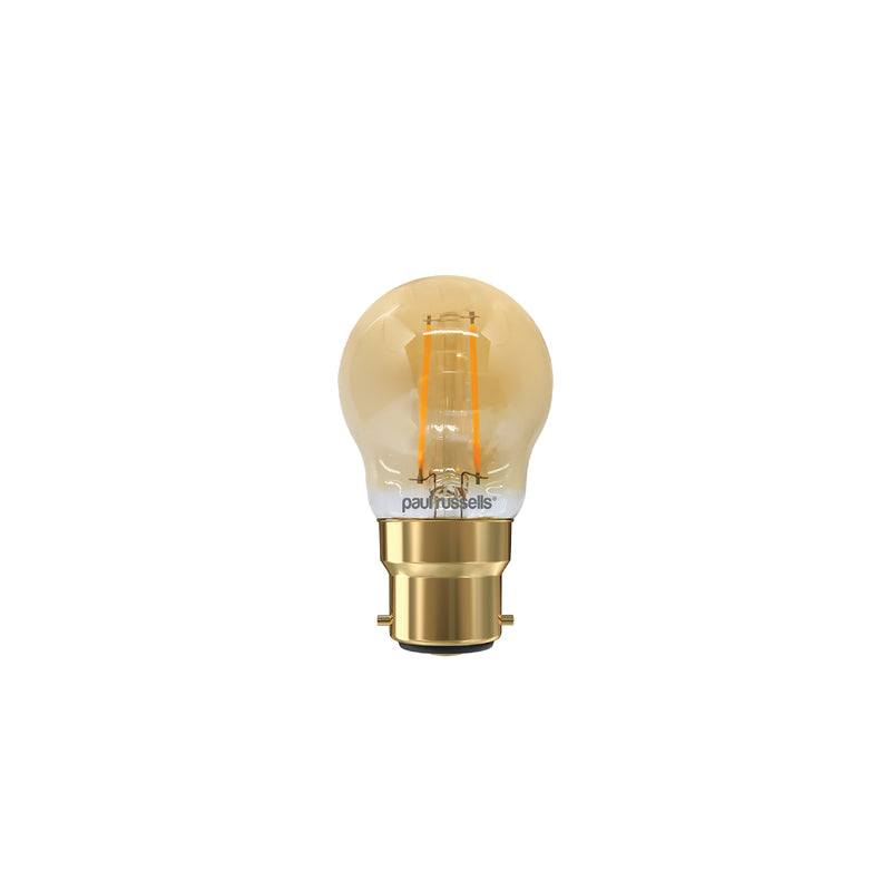 LED Filament Golf Ball 2.5W=20W Extra Warm White Amber 2200K BC B22 Bayonet Cap Bulbs
