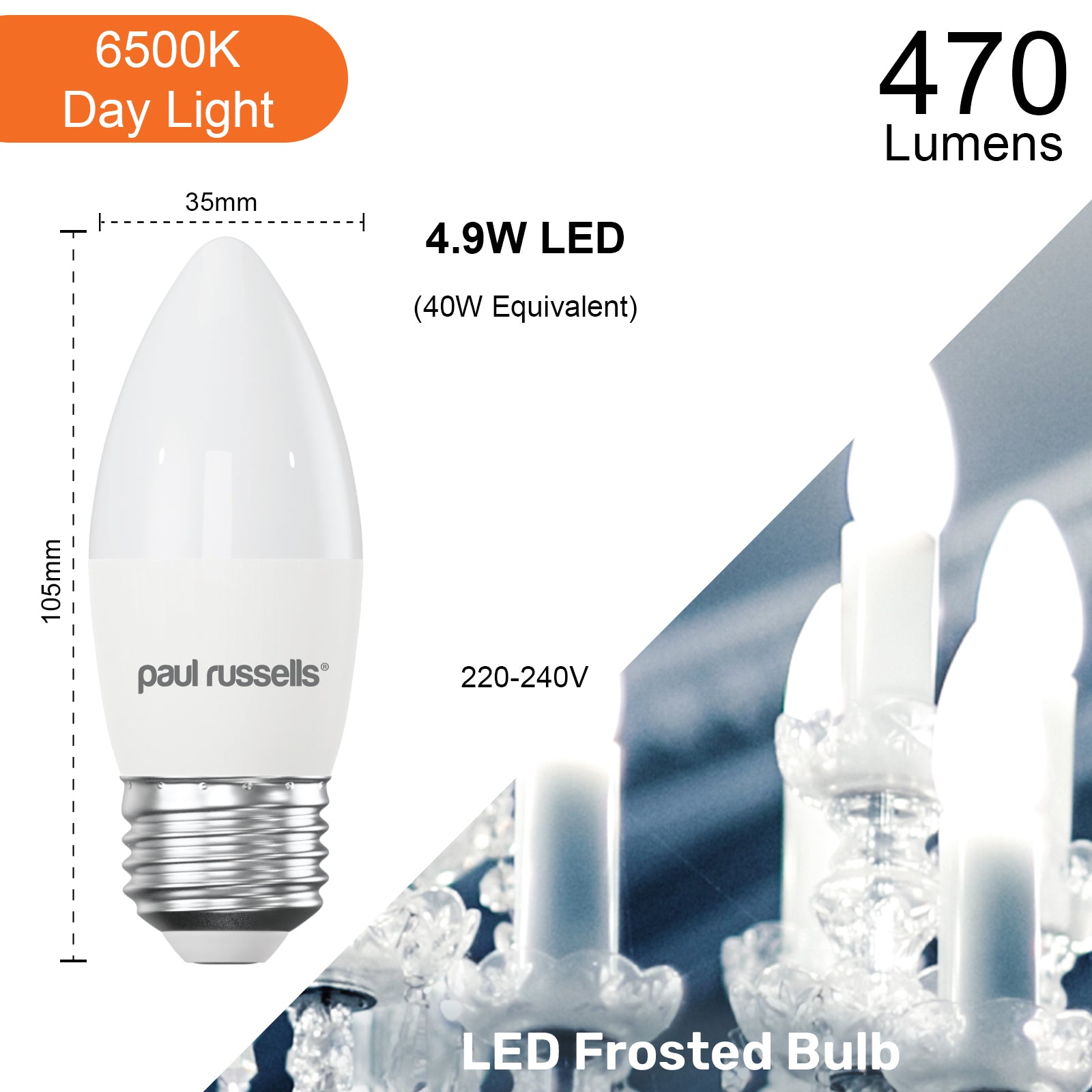 LED Candle 4.9W=40W Day Light Edison Screw ES E27 Bulbs