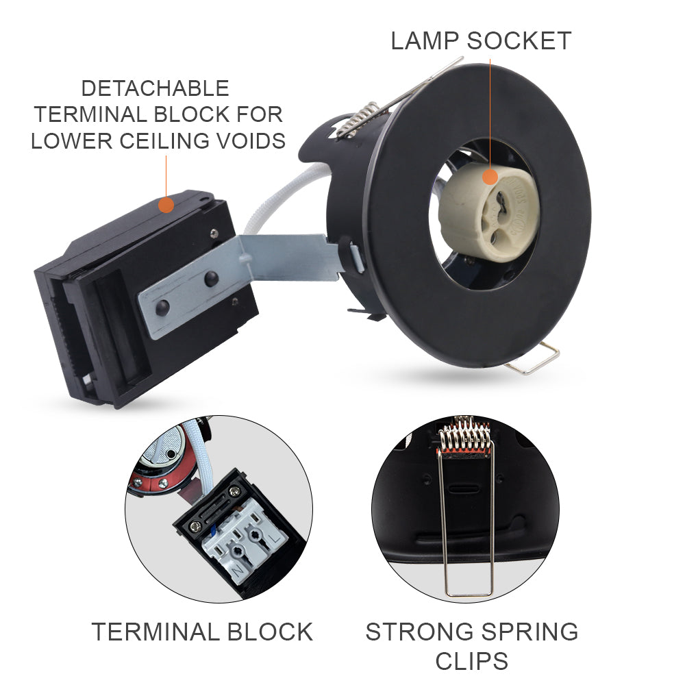 LED Fire Rated Downlights, IP20, Black Bezel, Without Bulb