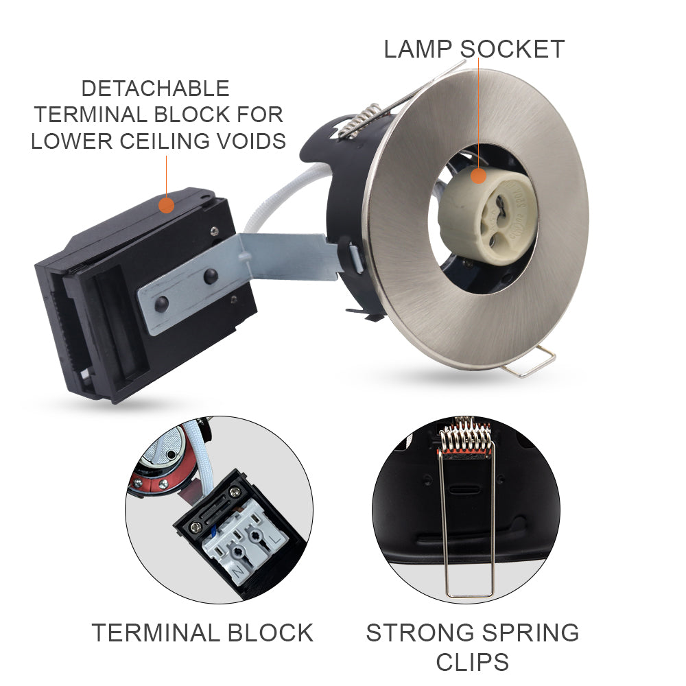LED Fire Rated Downlights, IP20, Satin Nickel Bezel, Without Bulb