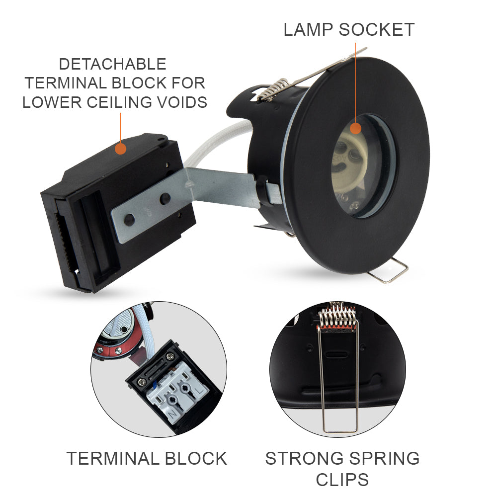 LED Fire Rated Downlights, IP65, Black Bezel, Without Bulb