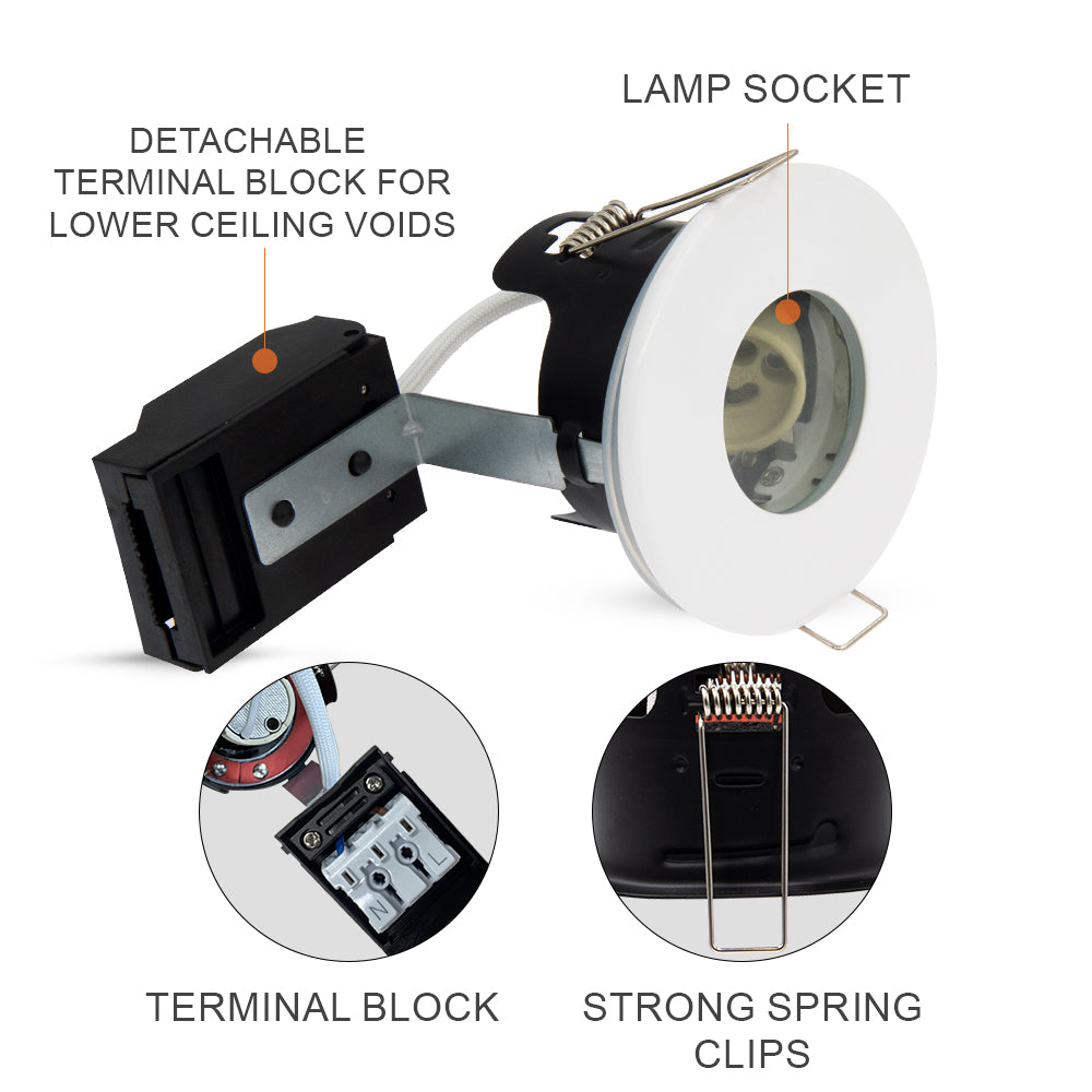 LED Fire Rated Downlights, IP65, White Bezel, Without Bulb