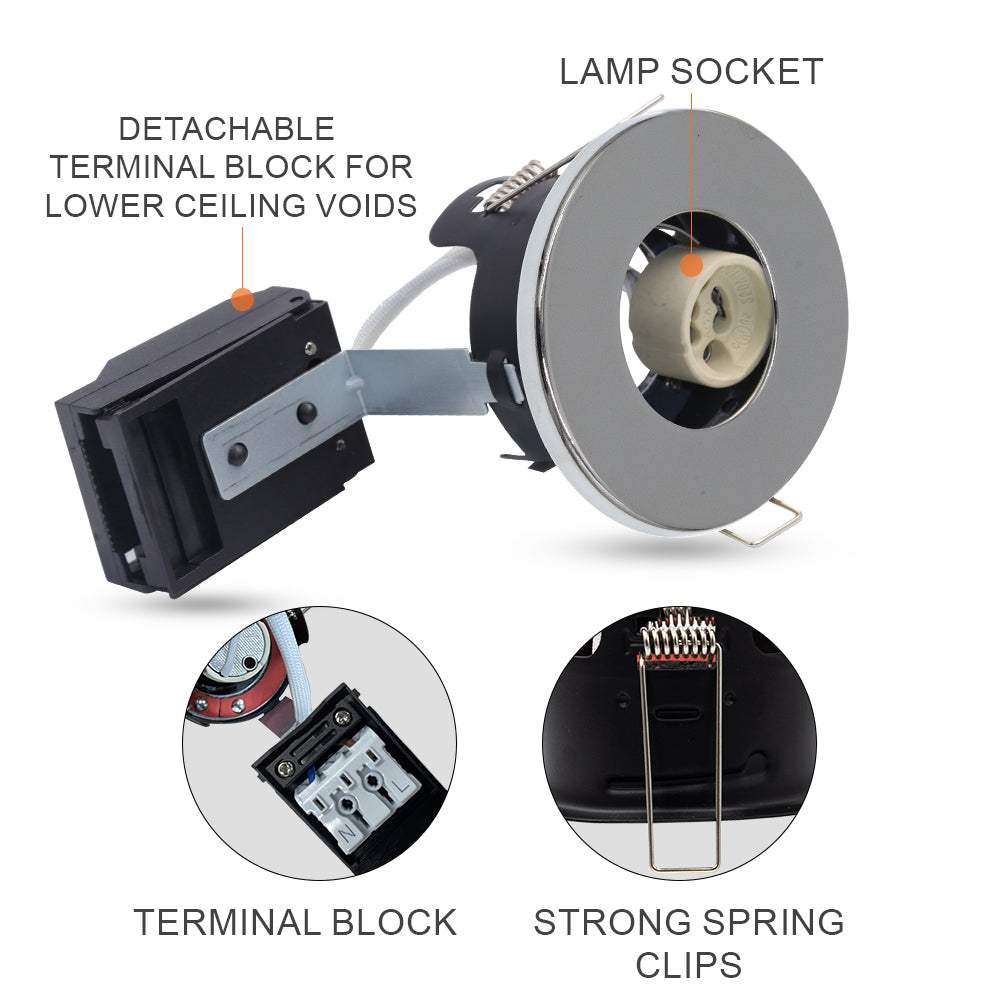 LED Fire Rated Downlights, IP20, Polished Chrome Bezel, Without Bulb