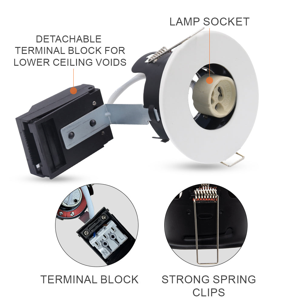 LED Fire Rated Downlights, IP20, White Bezel, Without Bulb