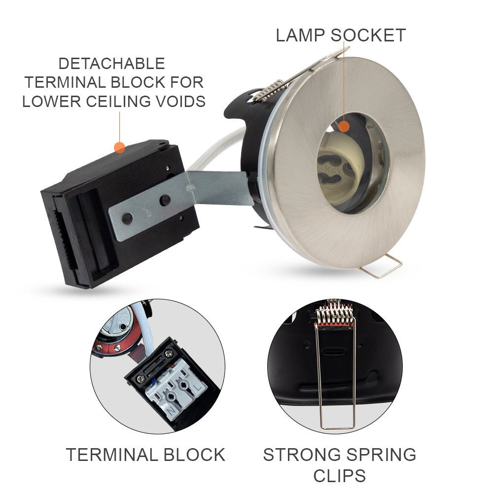 LED Fire Rated Downlights, IP65, Satin Nickel Bezel, Without Bulb