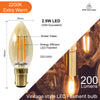 LED Filament Candle 2.5W=20W Extra Warm White Amber 2200K SBC B15 Small Bayonet Cap Bulbs2