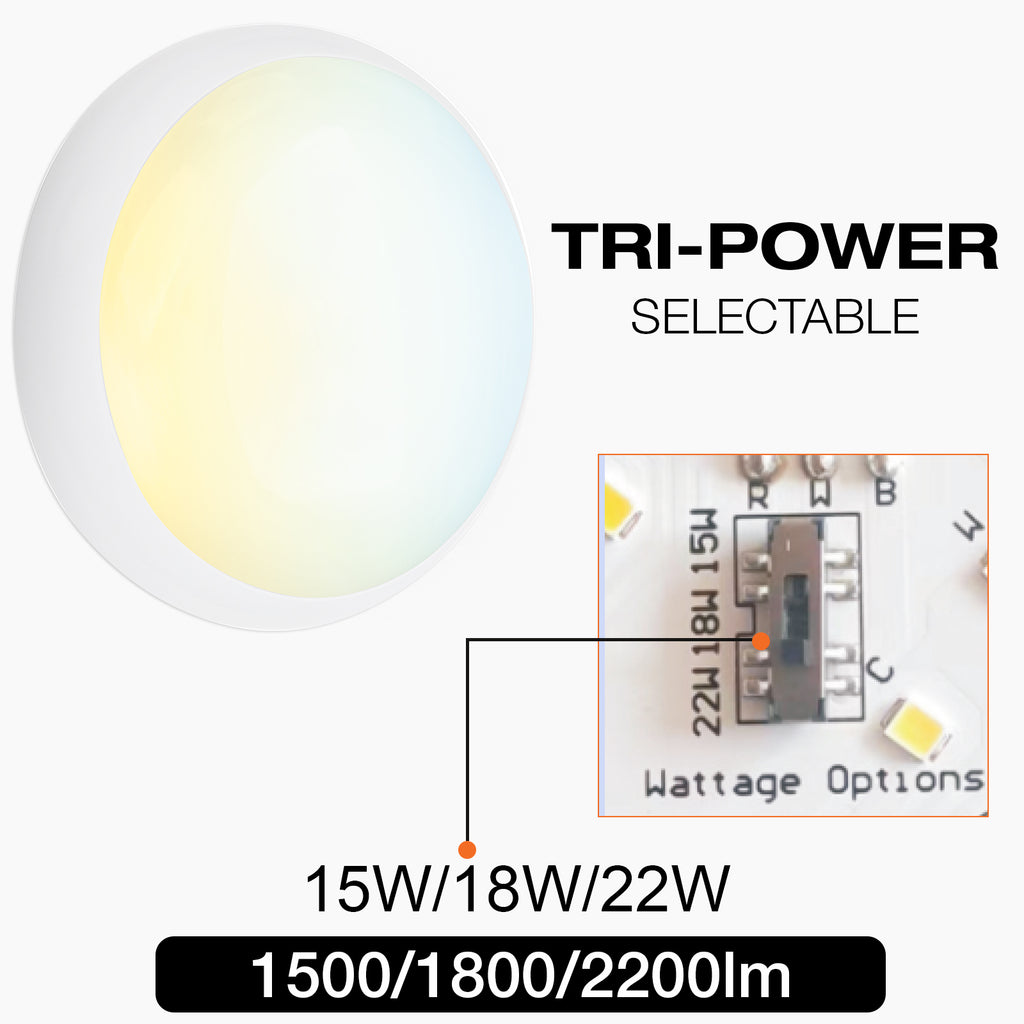 LED Round Bulkhead Light, IP65 Waterproof, Tri-Power & Tri-Colour Sele ...