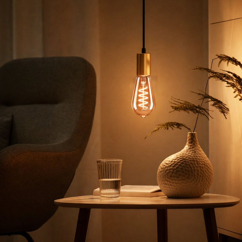 LED Dimmable Filament Spiral ST64, 4W=25w ES/E27 AM Extra Warm White 1800K Decorative Bulb Lit