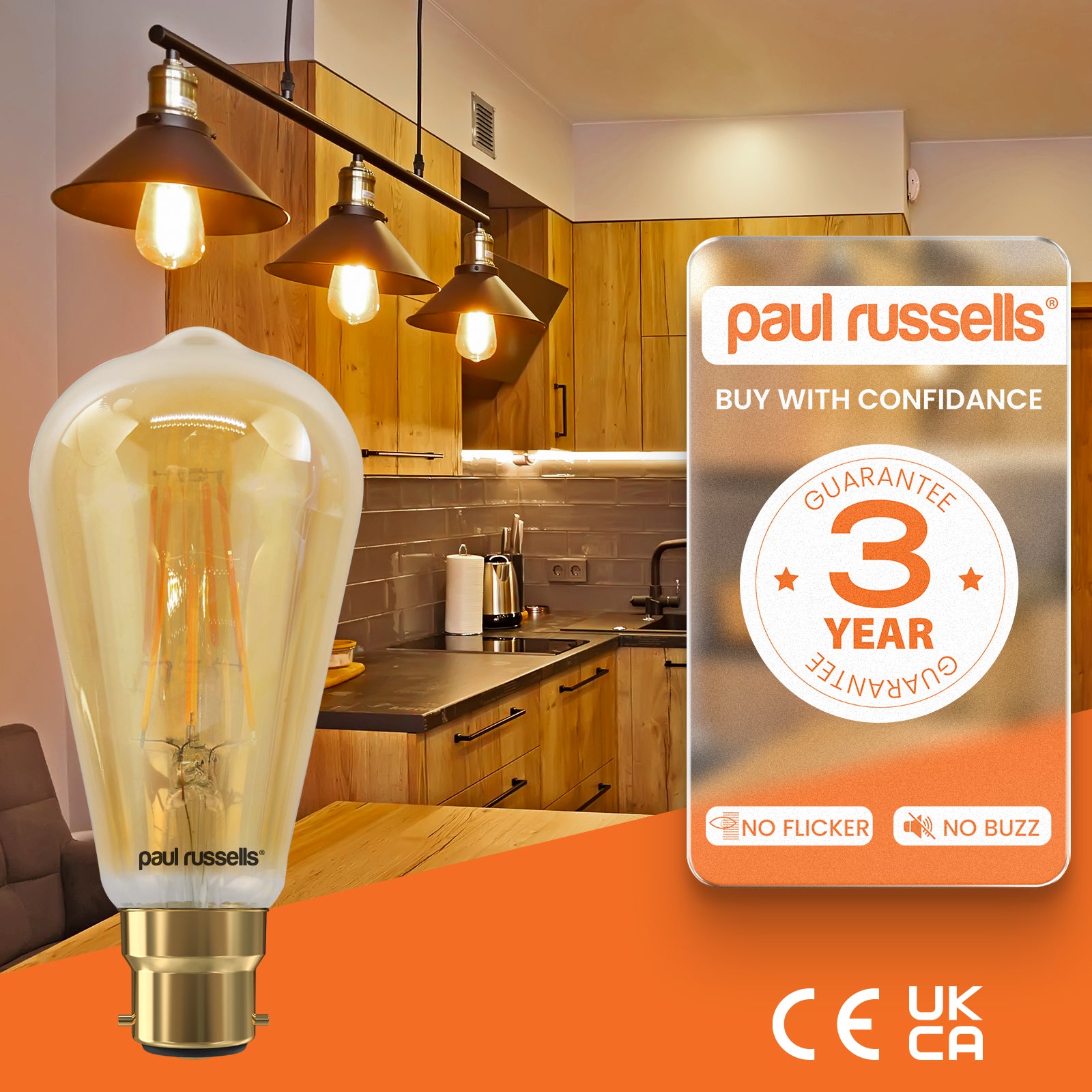 LED Filament ST64 4.5W=35W Extra Warm White Amber 2200K BC B22 Bayonet Cap Bulbs
