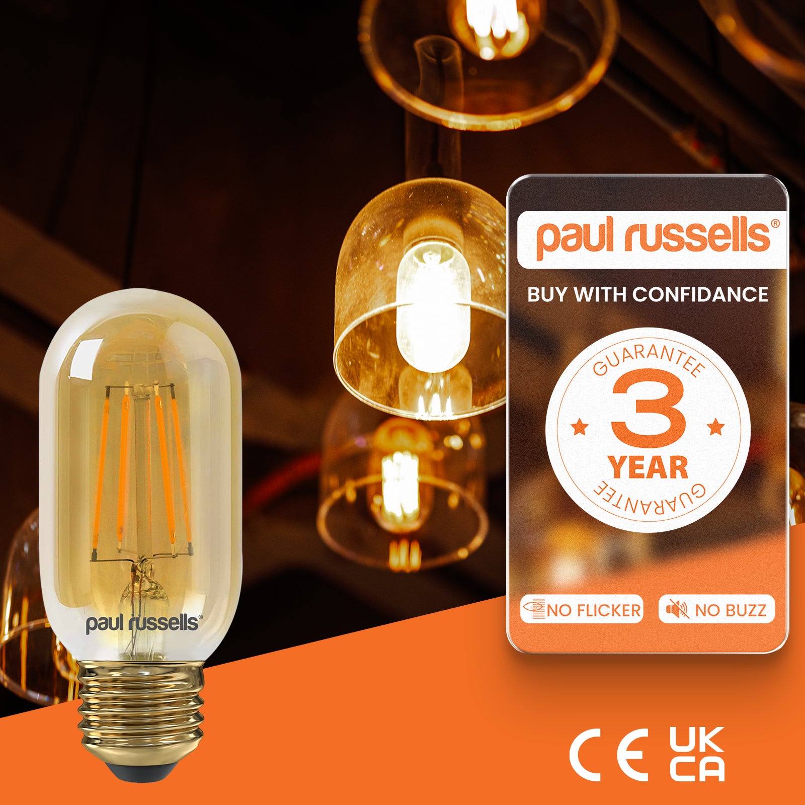 LED Filament T45 4.5W=35W Amber ES E27 Edison Screw Cap Bulb