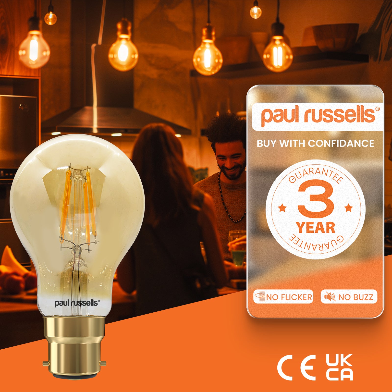 LED Filament GLS 4.5W=35W Extra Warm White Amber 2200K BC B22 Bayonet Cap Bulbs