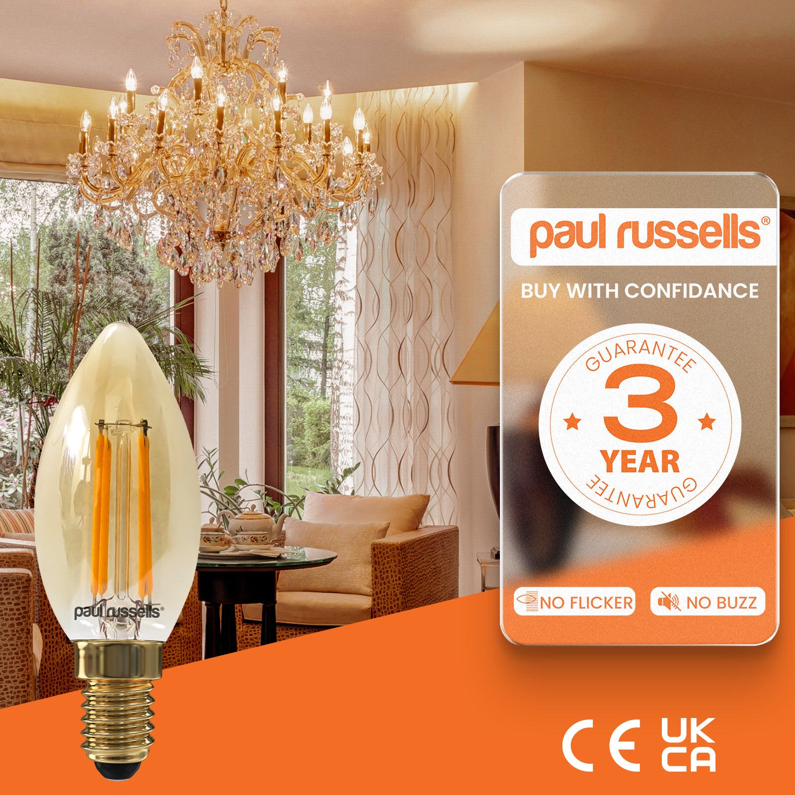 LED Filament Candle 4.5W=35W Extra Warm White Amber 2200K SES E14 Small Edison Screw Bulbs