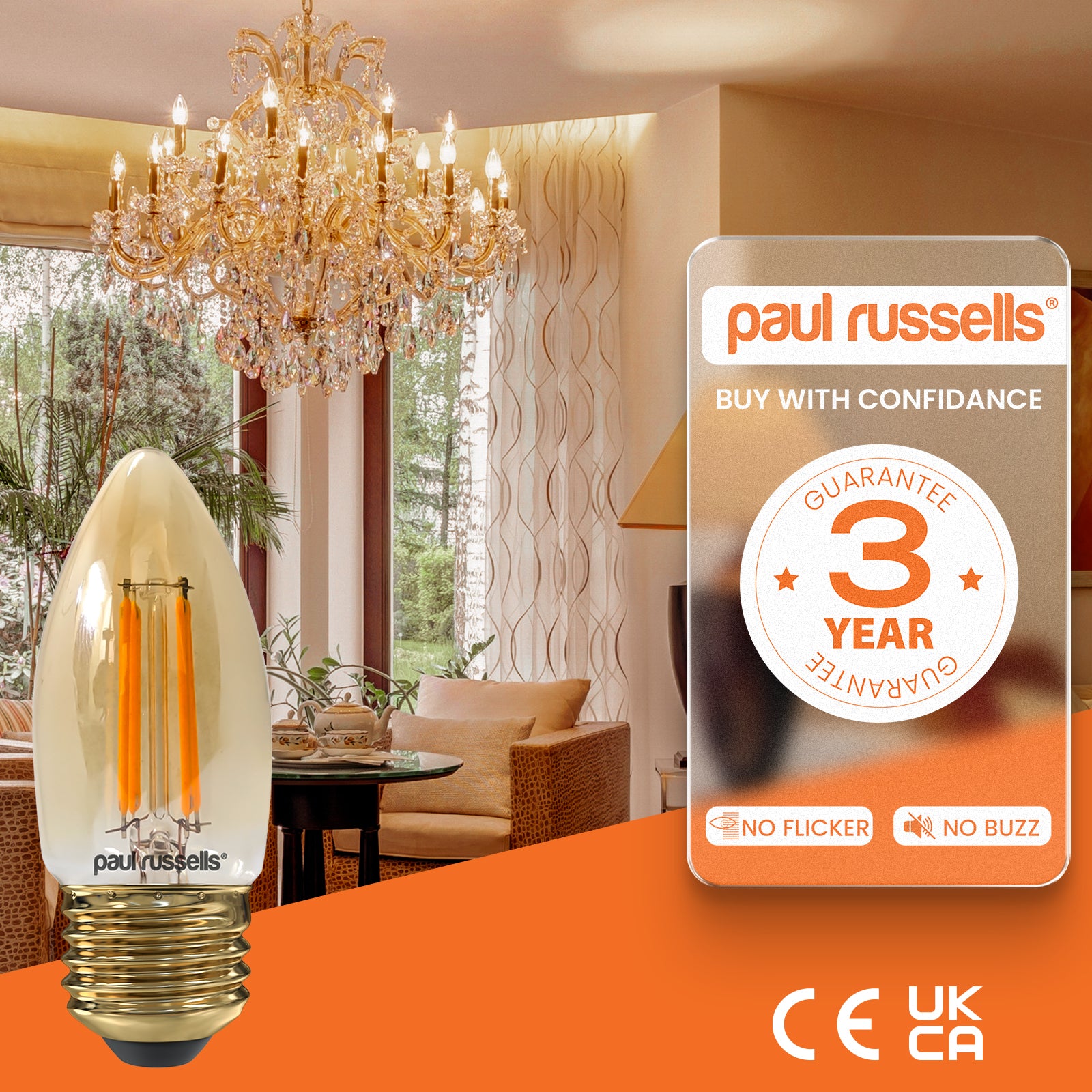 LED Filament Candle 4.5W=35W Extra Warm White Amber 2200K ES E27 Edison Screw Bulbs