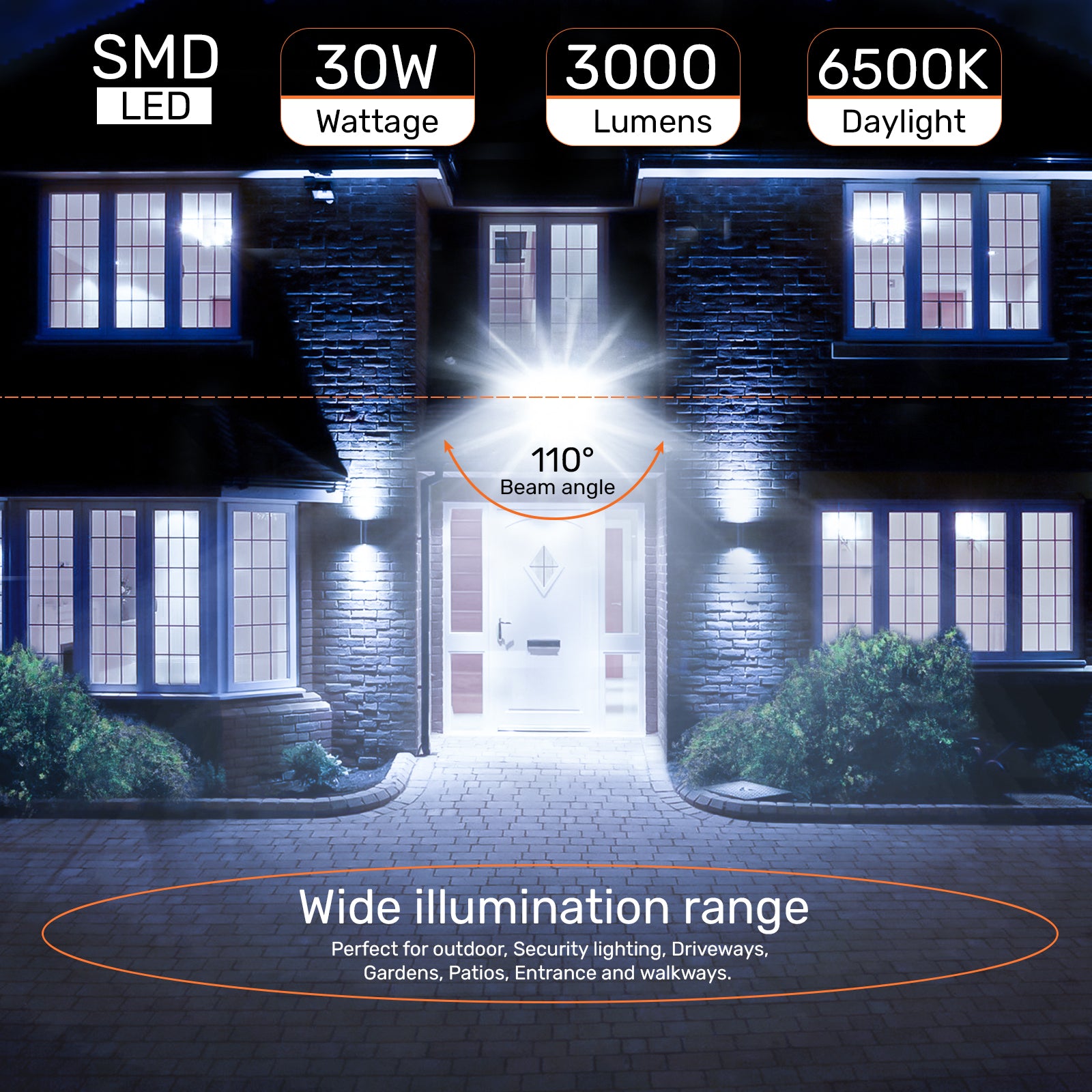 30W, LED Floodlights, 3000 Lumens, 6500K Day Light, Non-Dimmable Spotlights