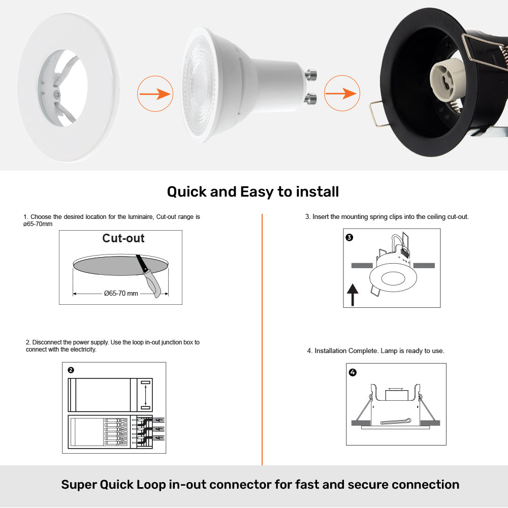 LED Fire Rated Downlights, IP65, Black Bezel, Without Bulb