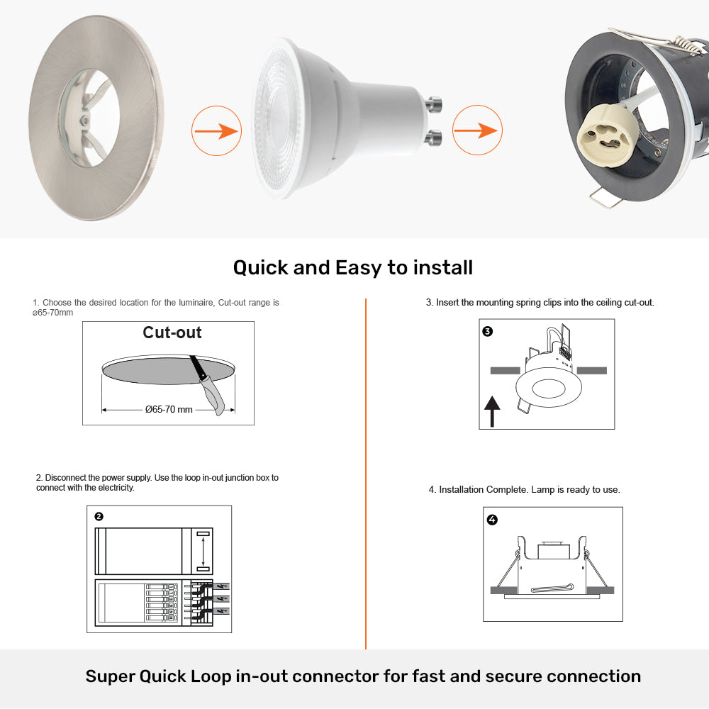 LED Fire Rated Downlights, IP65, Satin Nickel Bezel, Without Bulb