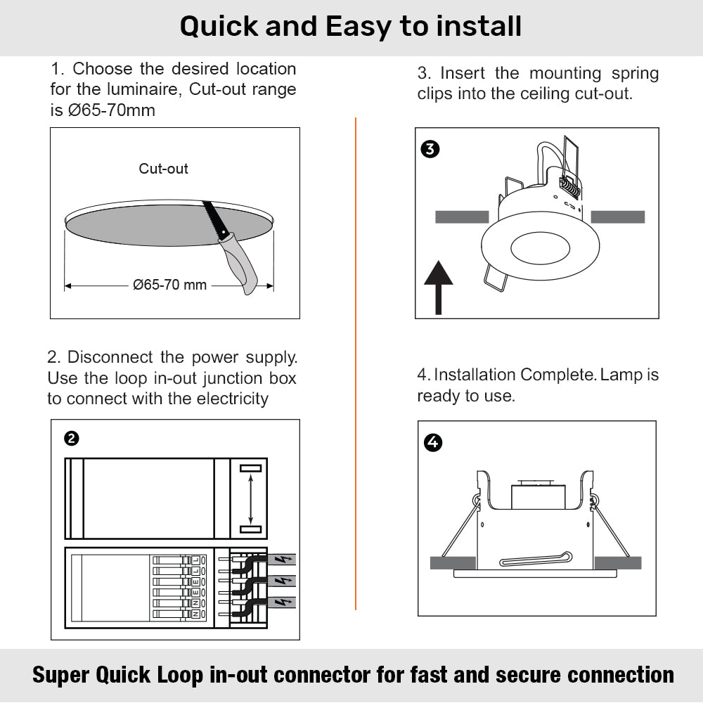 LED Fire Rated Downlights, IP65, White Bezel, Without Bulb