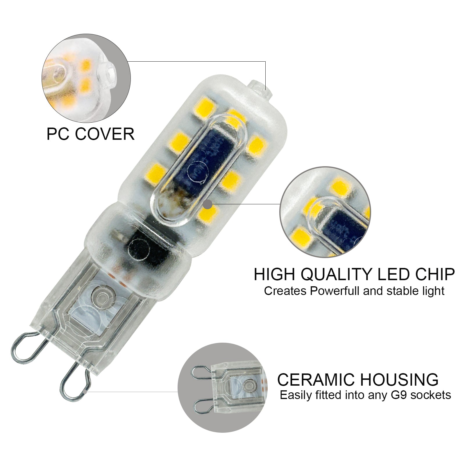 LED G9 Capsule 2.2W=20W 2 Pin Cool White 4000K Non-Dimmable Light Bulbs