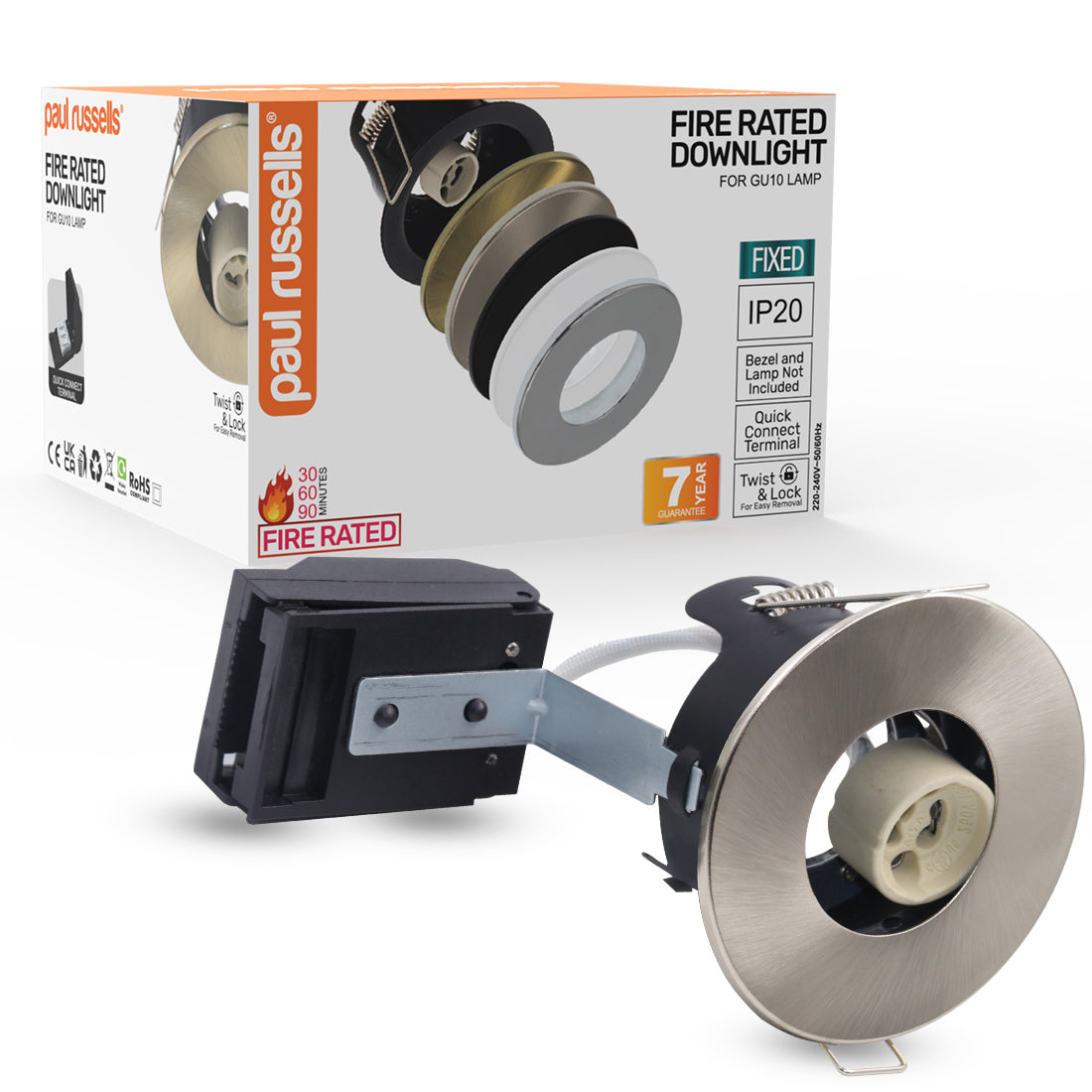 LED Fire Rated Downlights, IP20, Satin Nickel Bezel, Without Bulb