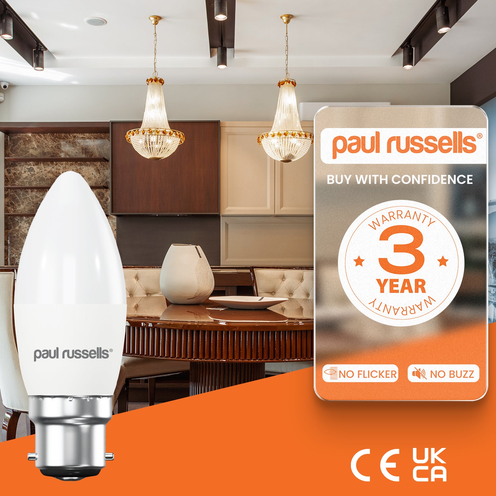 LED Candle 4.9W=40W Warm White Bayonet Cap BC B22 Bulbs