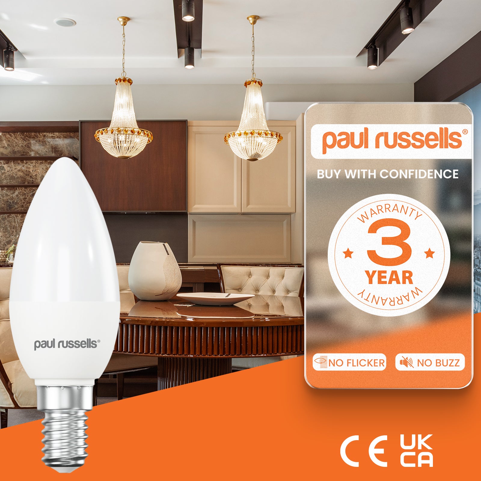 LED Candle 4.9W=40W Warm White Small Edison Screw SES E14 Bulbs