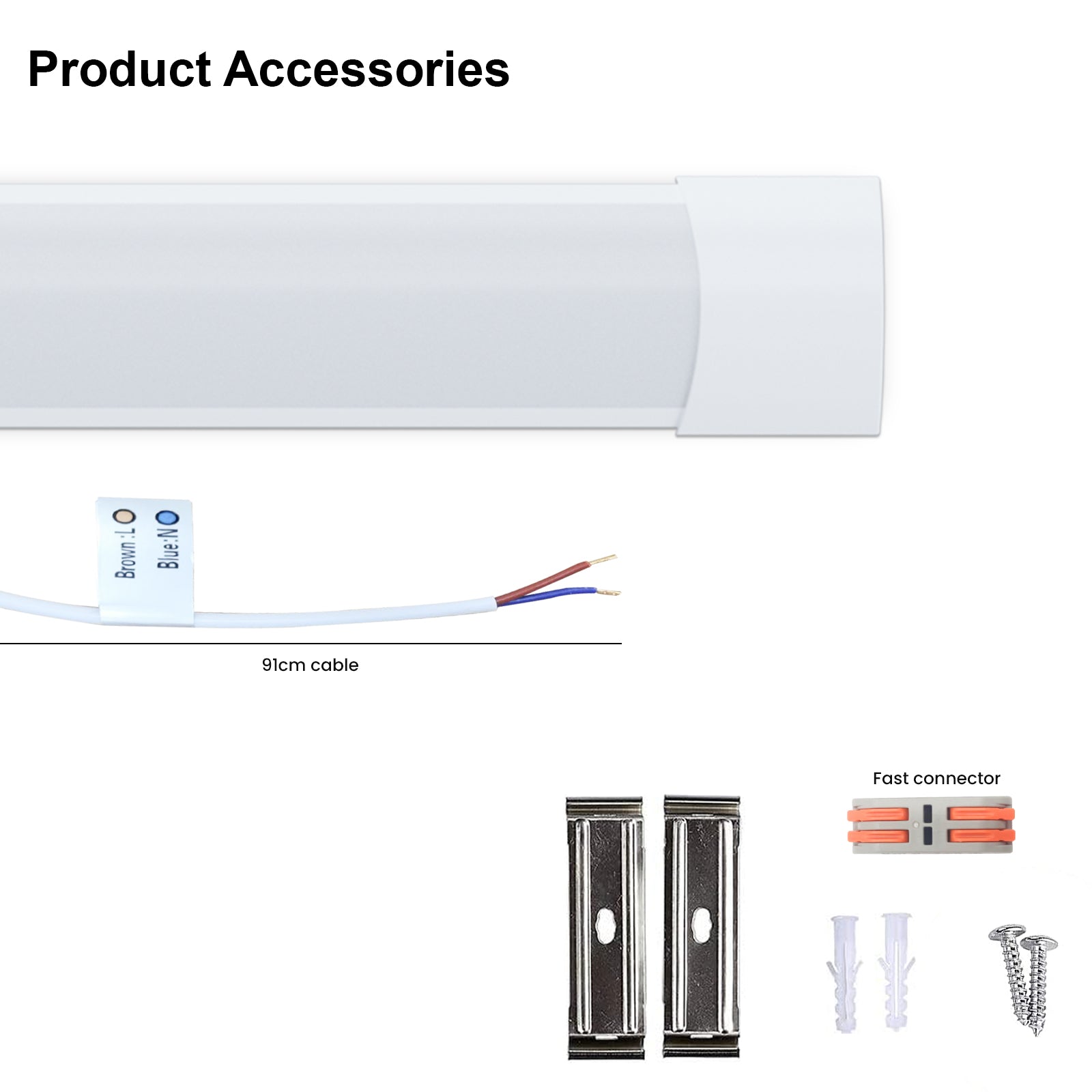 6ft, 60W LED Batten Light, 7200 Lumens, 3000K/4000K/6500K 3CCT, 120° Indoor Ceiling Tube Light