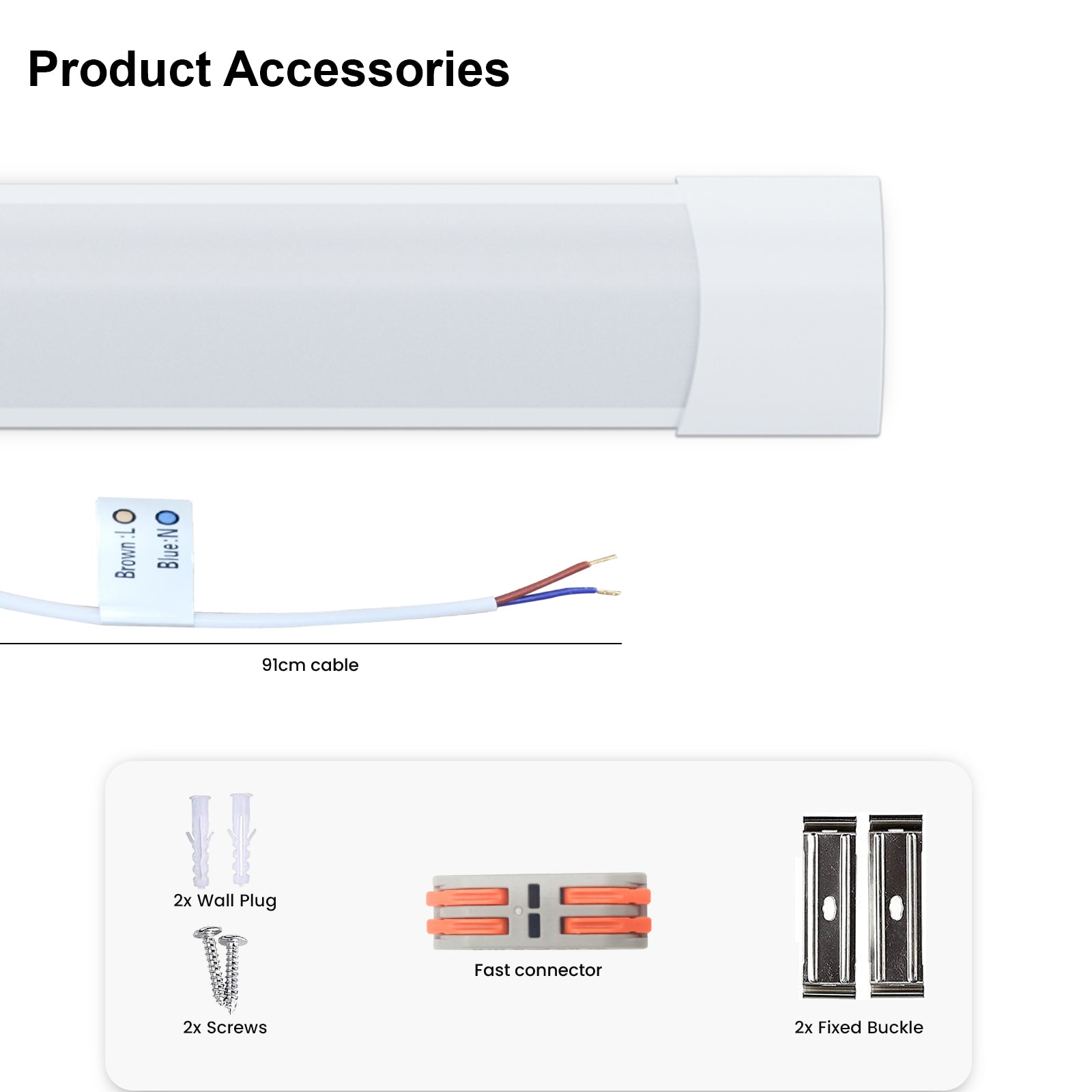4ft, 40W LED Batten Light, 4800 Lumens, 3000K/4000K/6500K 3CCT, 120° Indoor Ceiling Tube Light