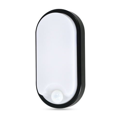 8W Oval LED Bulkhead Light, IP54 Waterproof, PIR Sensor, 650 Lumens, 6500K Daylight