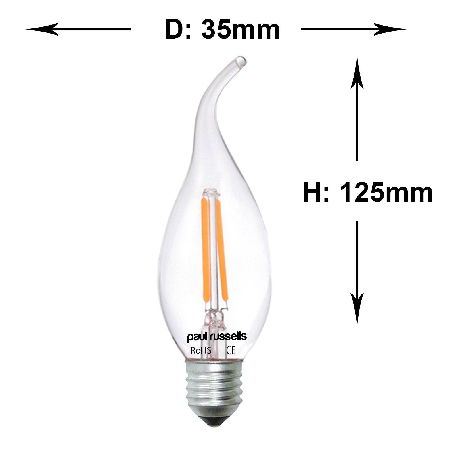 20x Pack LED Filament Bent Tip Candle 2W=25W Warm White ES E27 Edison Screw Bulbs