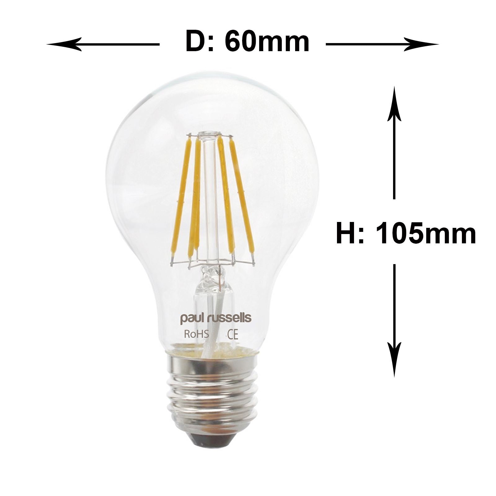 LED Filament GLS 8W=80W Warm White 2700K ES E27 Edison Screw Cap Bulbs