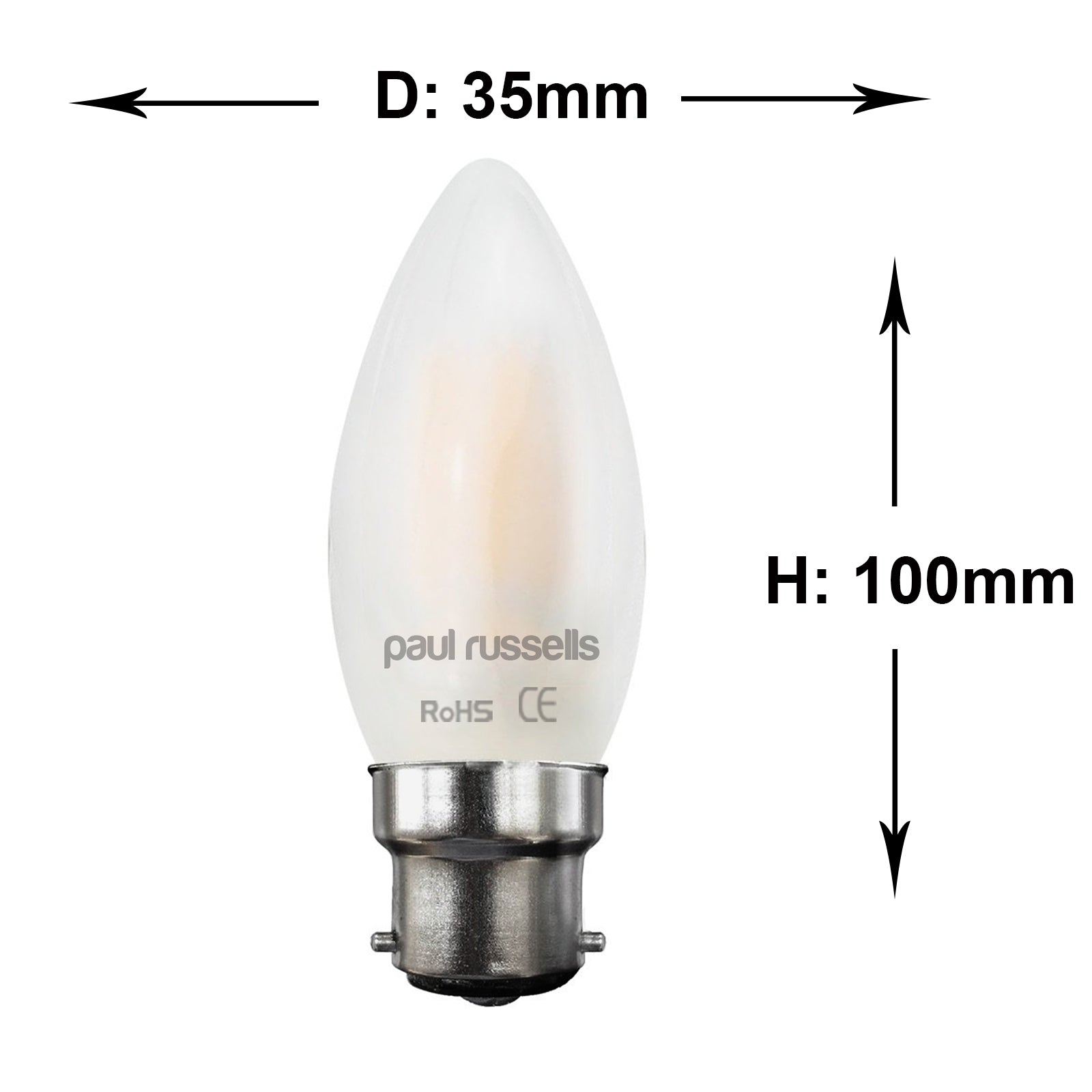 LED Filament Pearl Candle 4W=40W BC/B22 Bayonet Cap Bulb