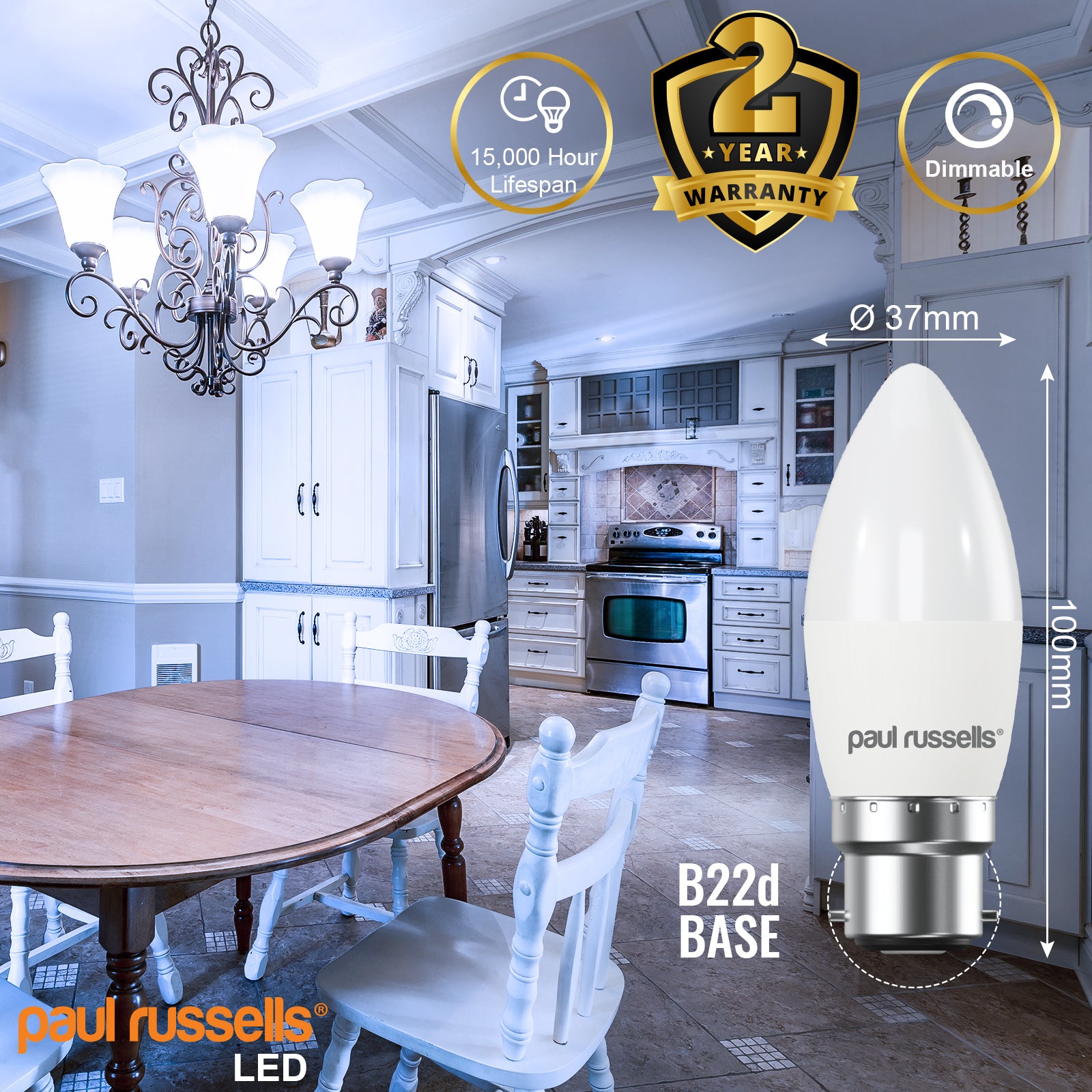 LED Dimmable Candle 5.5W=40W Day Light Bayonet Cap BC B22 Bulbs