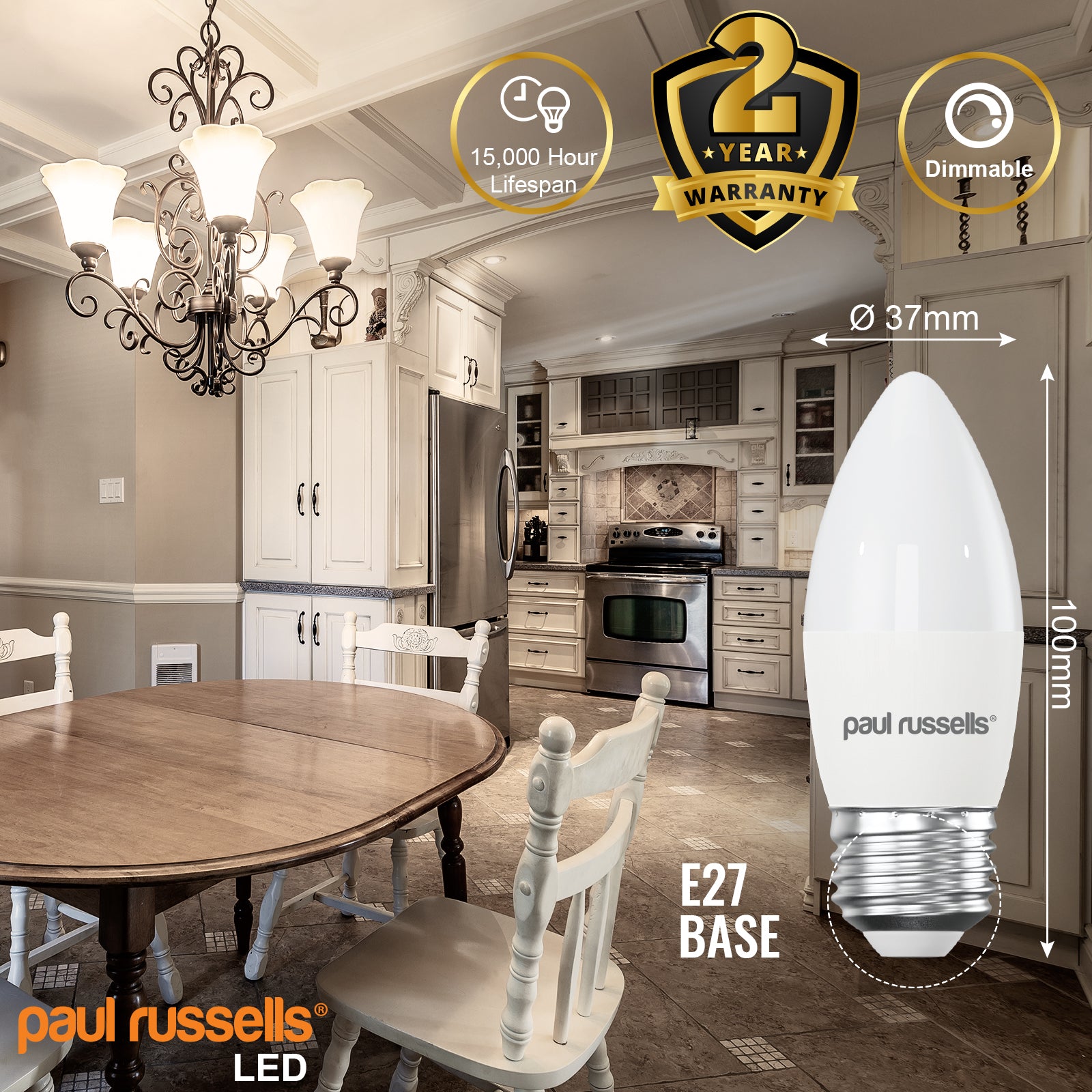 LED Dimmable Candle 5.5W=40W Cool White Edison Screw ES E27 Bulbs