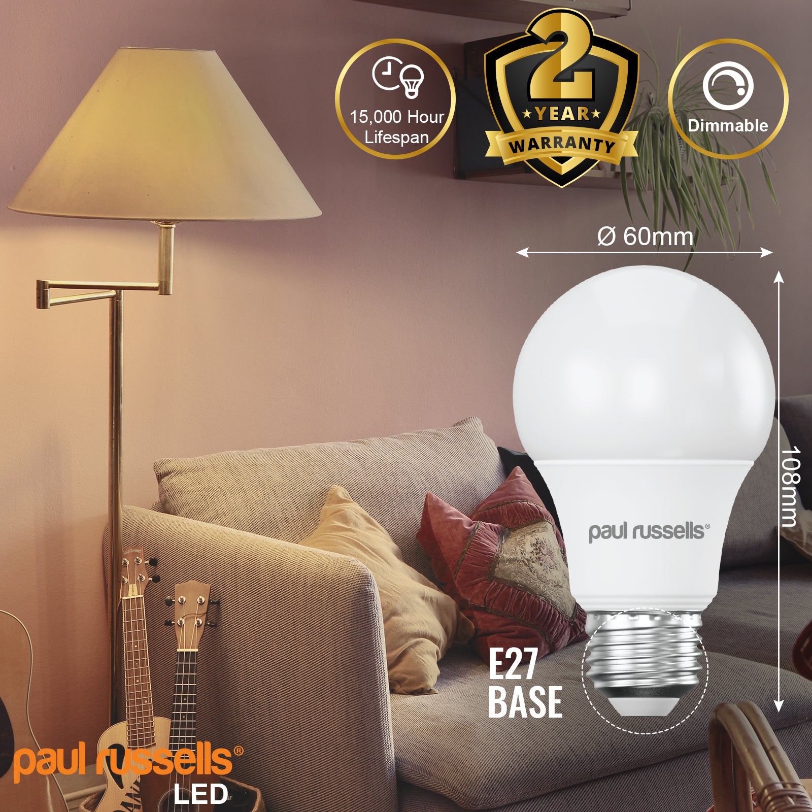 LED Dimmable GLS 8.5W=60W Cool White Edison Screw ES E27 Bulbs