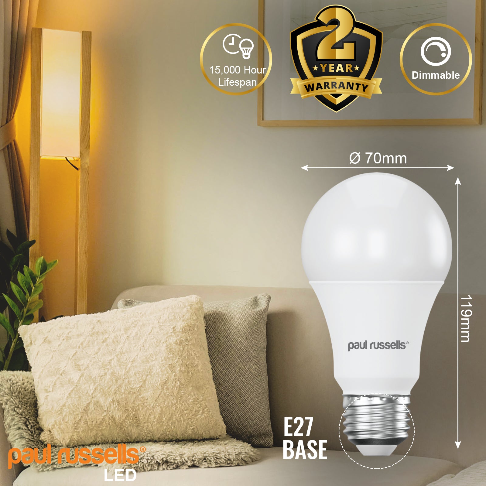 LED Dimmable GLS 14W=100W Warm White Edison Screw ES E27 Bulbs