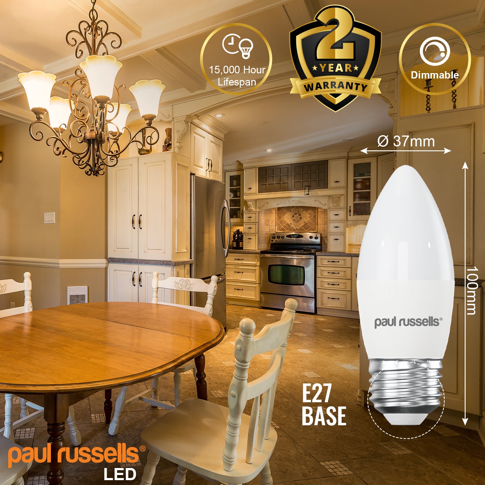 LED Dimmable Candle 5.5W=40W Warm White Edison Screw ES E27 Bulbs