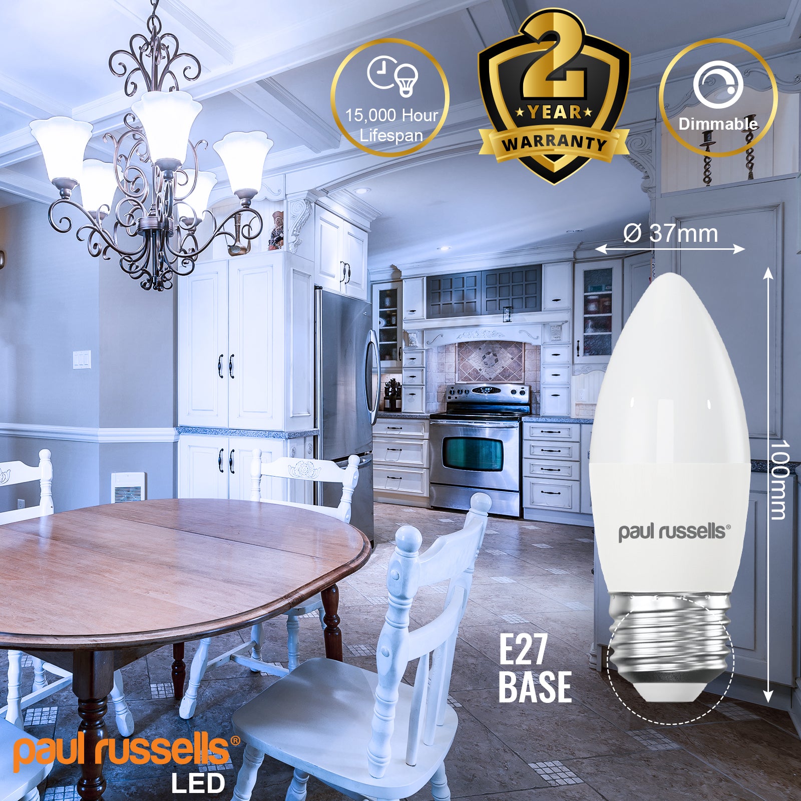 LED Dimmable Candle 5.5W=40W Day Light Edison Screw ES E27 Bulbs