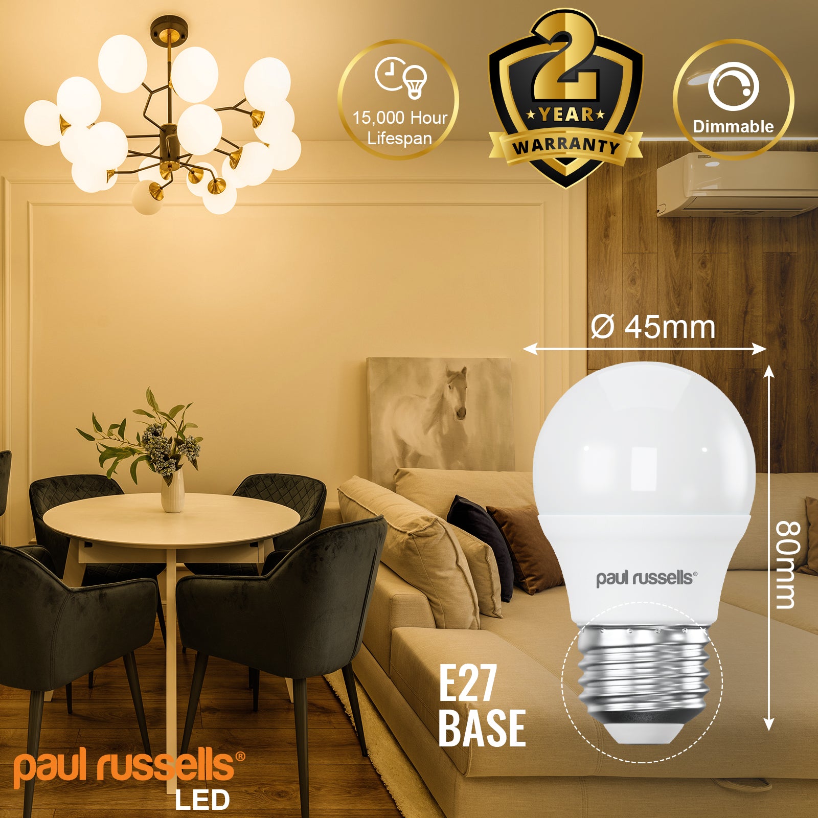 LED Dimmable Golf 5.5W=40W Warm White Edison Screw ES E27 Bulbs