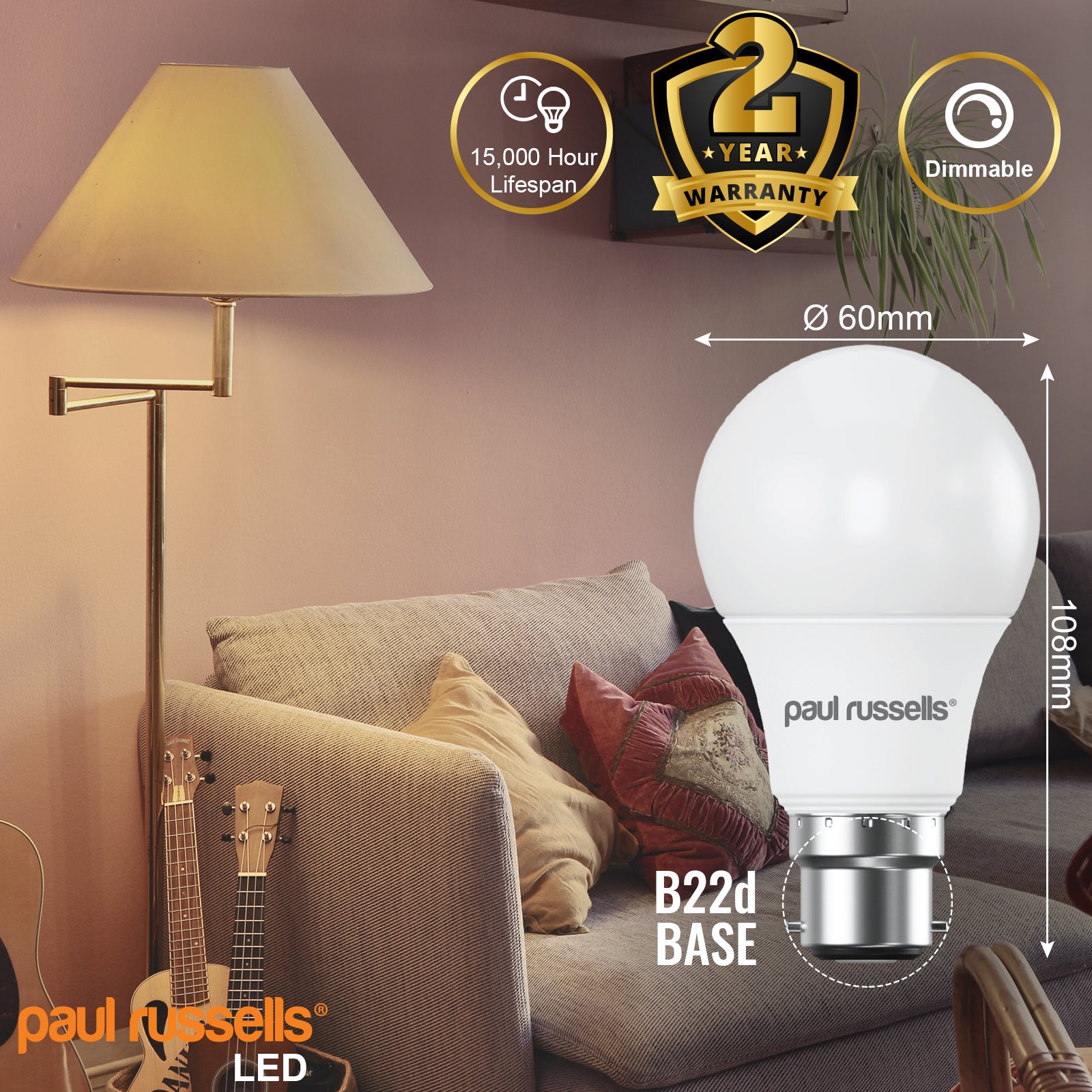 LED Dimmable GLS 8.5W=60W Cool White Bayonet Cap BC B22 Bulbs