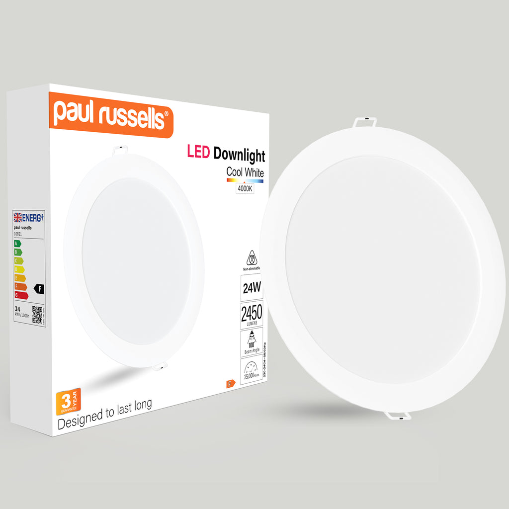 24W, LED Round Ceiling Downlights, 2450 Lumens, 4000K Cool White, Non-Dimmable Panel Spotlights