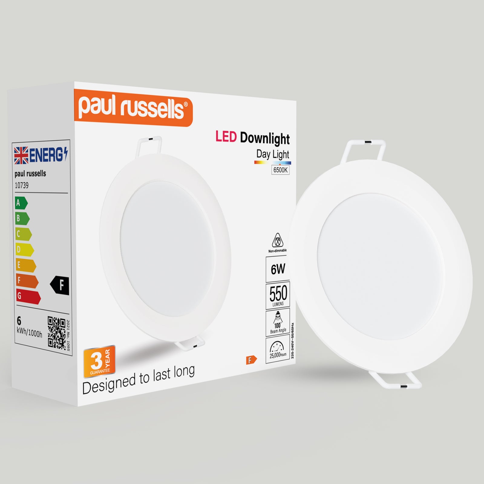 6W, LED Round Ceiling Downlights, 550 Lumens, 6500K Day Light, Non-Dimmable Panel Spotlights