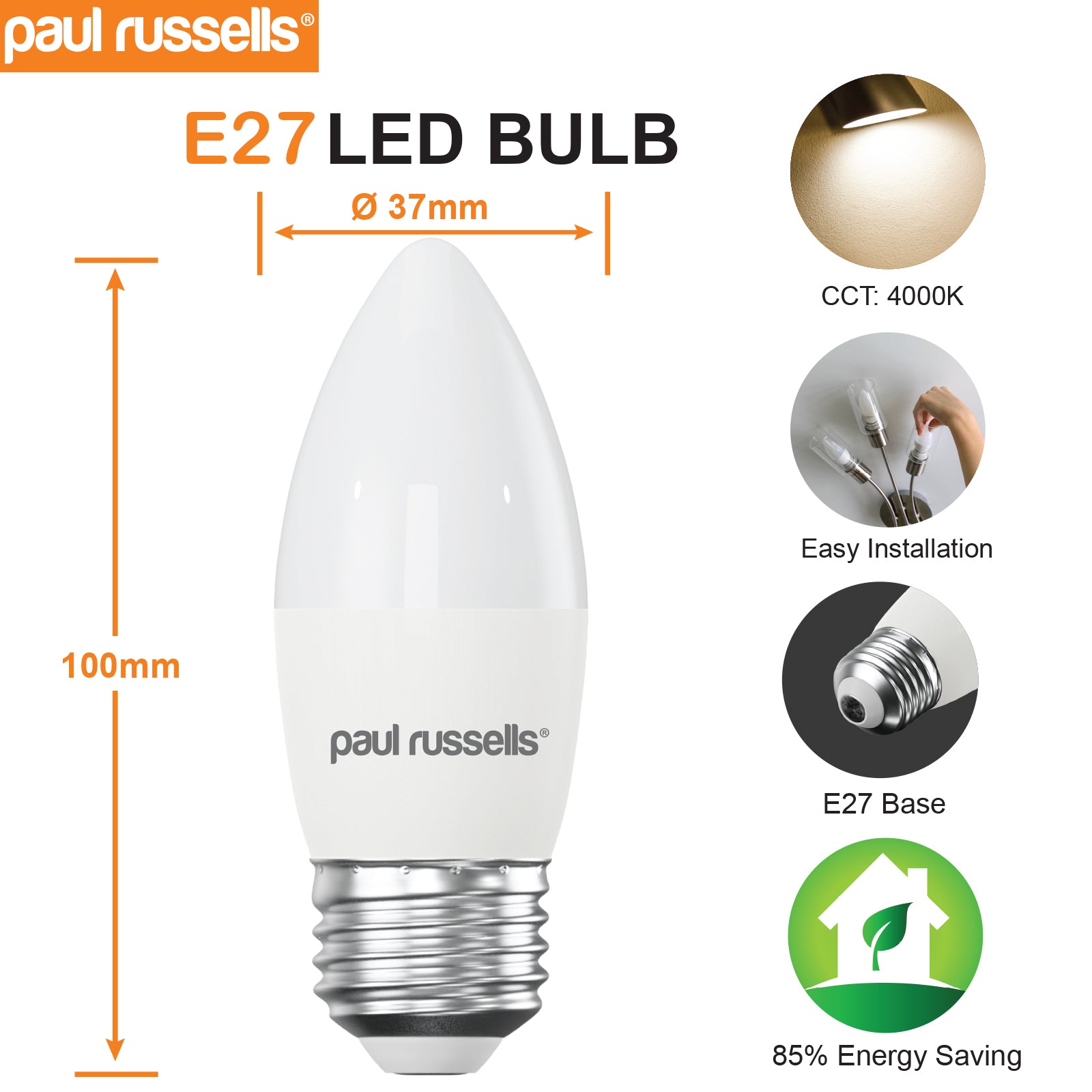 3x Pack LED Candle 3W=25W Cool White ES E27 Edison Screw Bulbs