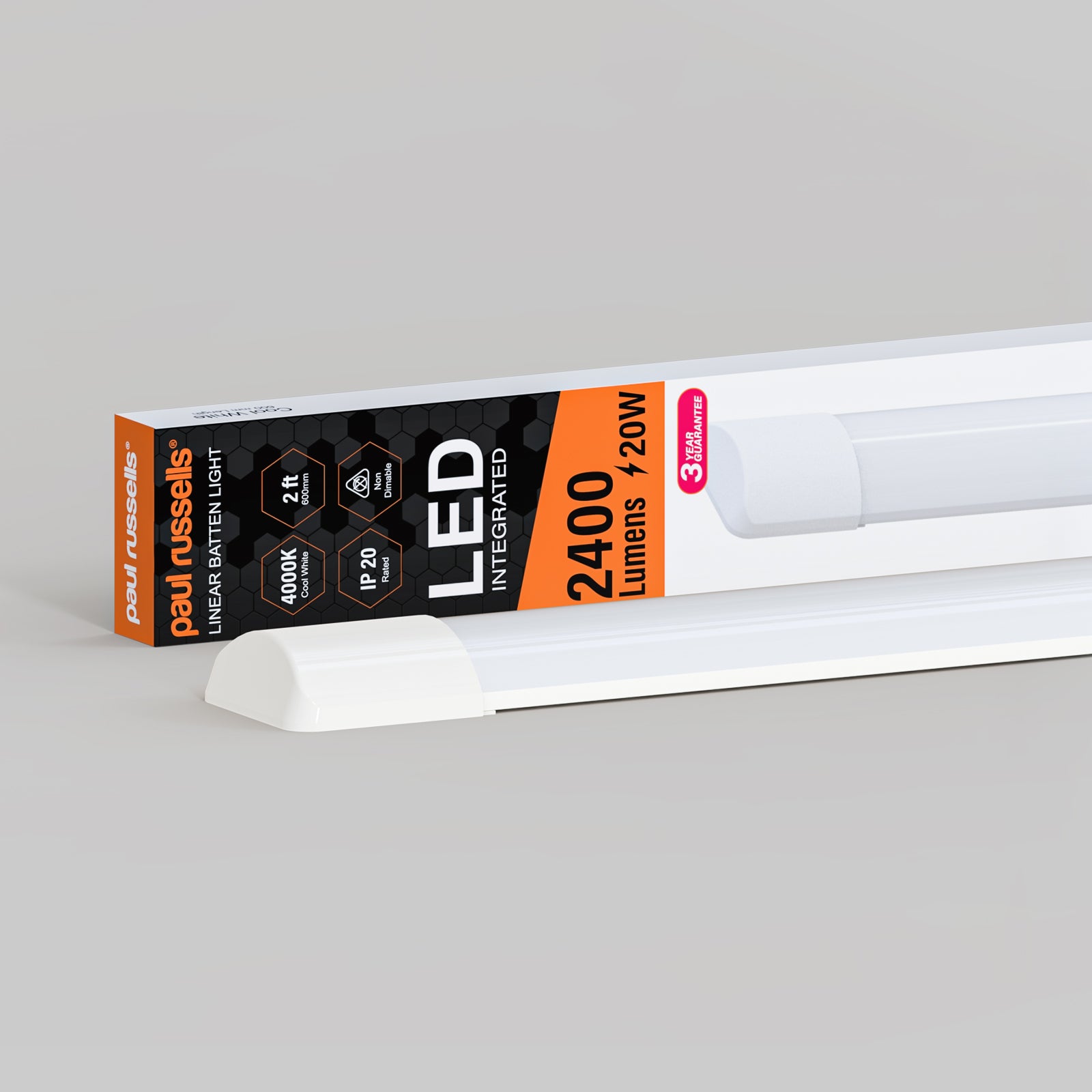 20W LED Batten Light, 2ft Ceiling Fitting Tube Light, 2400 Lumen, 4000K Cool White, Fluorescent Lighting Replacement