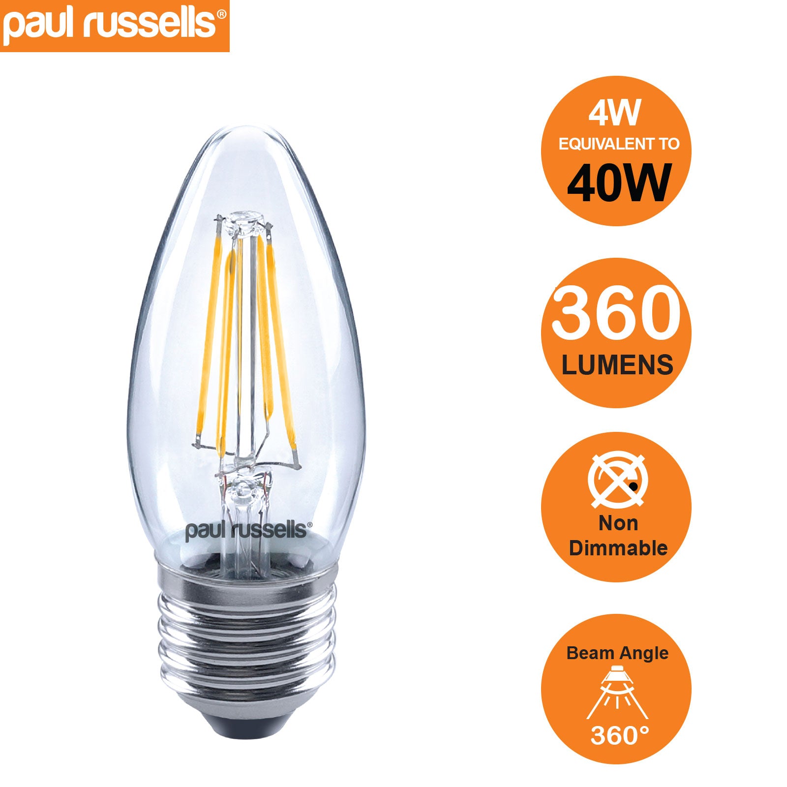 LED Filament Candle 4W=40W Day Light E27 ES Edison Screw Bulbs